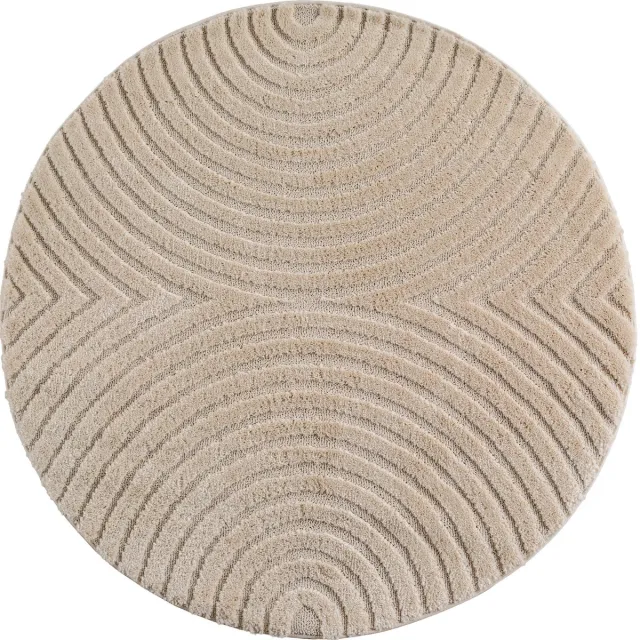 Muratap Japandi ART - Rond Scandinavisch Vloerkleed - Laagpolig Effen - Beige- 120 CM Ø