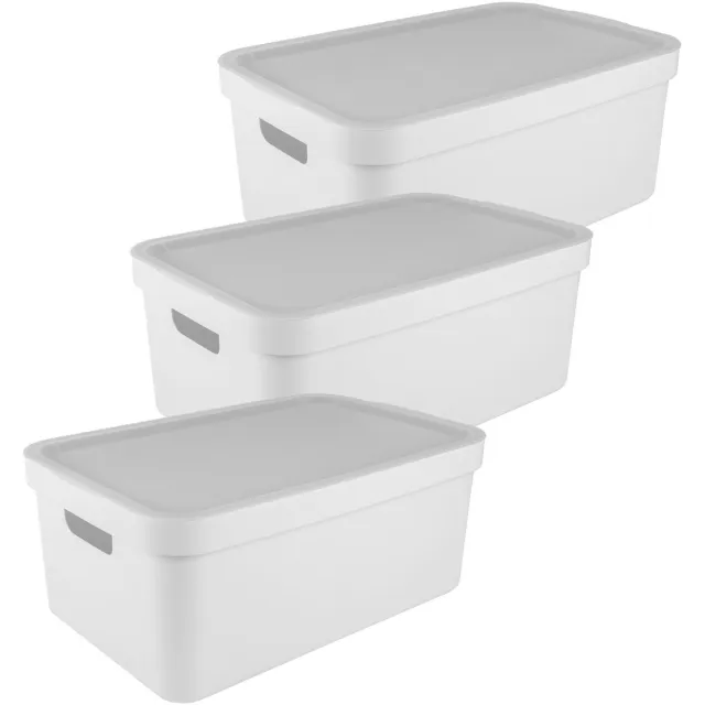 Sunware opbergbox Sigma - 3x - met deksel - kunststof - 45L - wit - opbergbakken - 39 x 59 x 24 cm