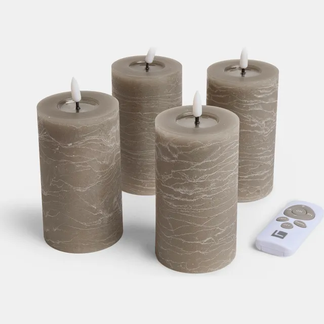 Loberon Ledstompkaars set van 4 Rimfalla taupe