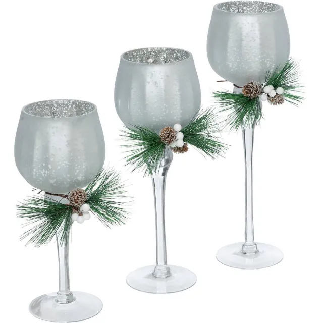 Atmosphera Créateur d'intérieur® Glazen kaarsenhouder met feesttak, 3 stuks Argent