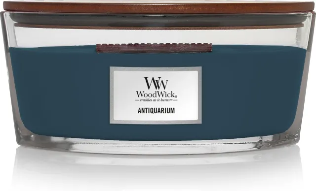 Woodwick Heartwick Flame Ellipse Geurkaars - Antiquarium - 50 branduren Donkerblauw