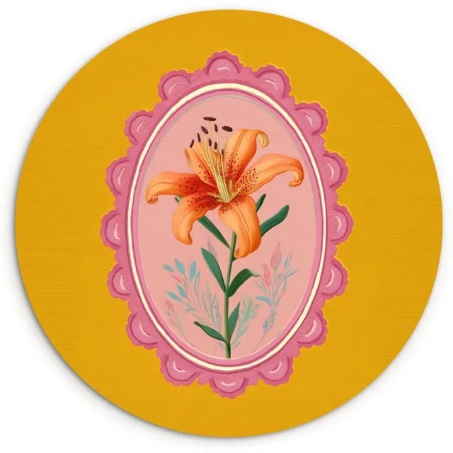 WallCircle Wandcirkel 140x140 cm - Muurcirkel Lelie - Oranje - Lijst - Ovaal - Muurdecoratie woonkamer - Wanddecoratie slaapkamer - Kamer decoratie accessoires - Ronde schilderijen Lelie - Lijst
