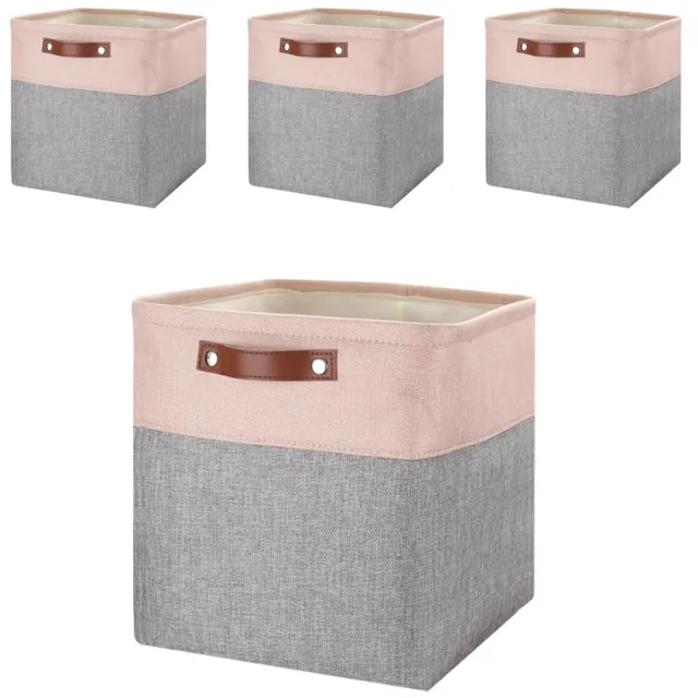 Ibenzoa Set van vier opvouwbare opbergmanden voor kast en plank in grijs en roze Grey / Pink