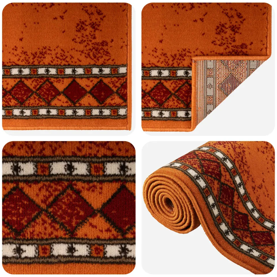 vidaXL Tapijtloper FLORNES Geweven Oranje Diamanten 80 x 150 cm PP, foto 3