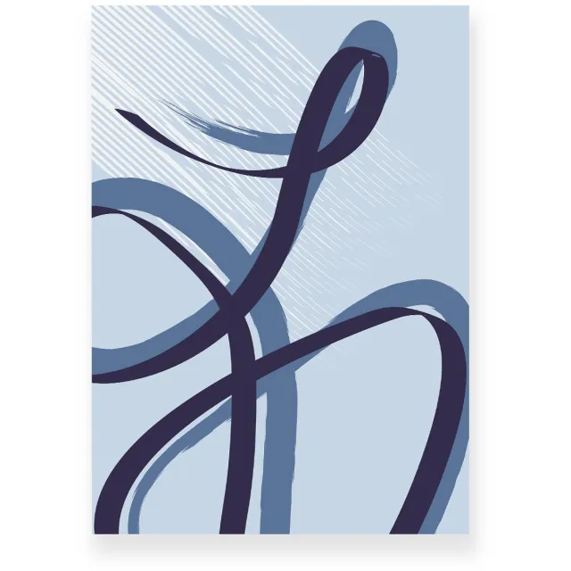 Yisual Poster 20x30 cm - Abstracte Lijnen - Krullen - Blauw - Wit - Abstract - Modern - Muurdecoratie - Wanddecoratie