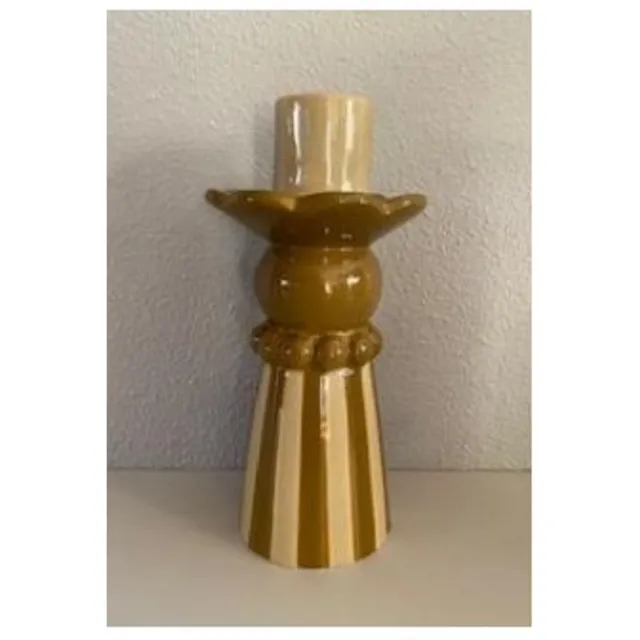 Kersten Kandelaar Stoneware beige gestreept bruin