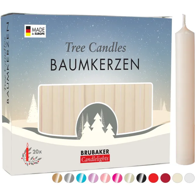 Brubaker 20 Stuks - Boomkaarsen - Champagne - Kerstkaarsen - Piramidekaarsen - Kerstboomkaarsen - 95/12.5 mm – Kaarsen - Kaarsjes 20 st. Champagne