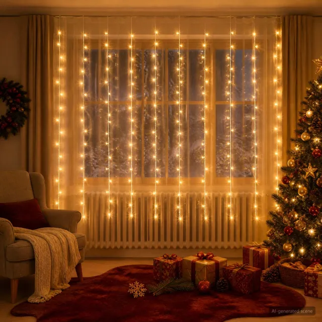 vidaXL Lichtgordijn 200 LED's Warmwit 300 x 200 cm