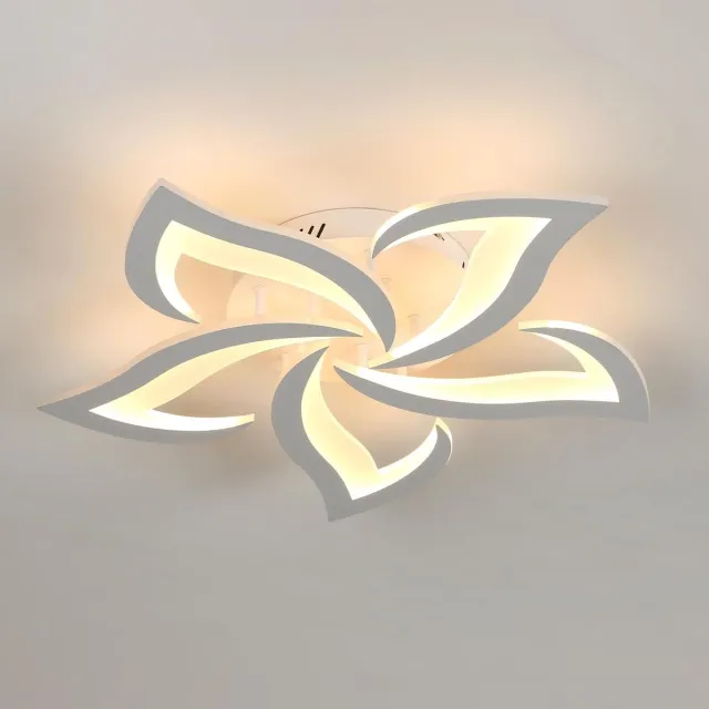 Haobosic Moderne LED-plafondlamp, 48W 6500LM acryl, creatieve bloemvorm, 5 koppen, warm wit 3000K voor woonkamer, slaapkamer, eetkamer, keuken White