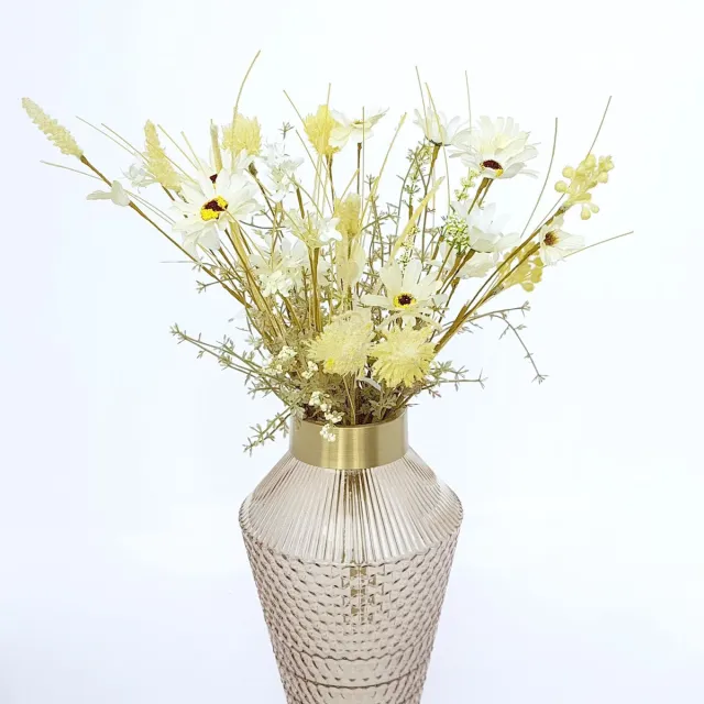 Florissima kunstbloemen - boeket - wit / cream / geel - 55 cm hoog