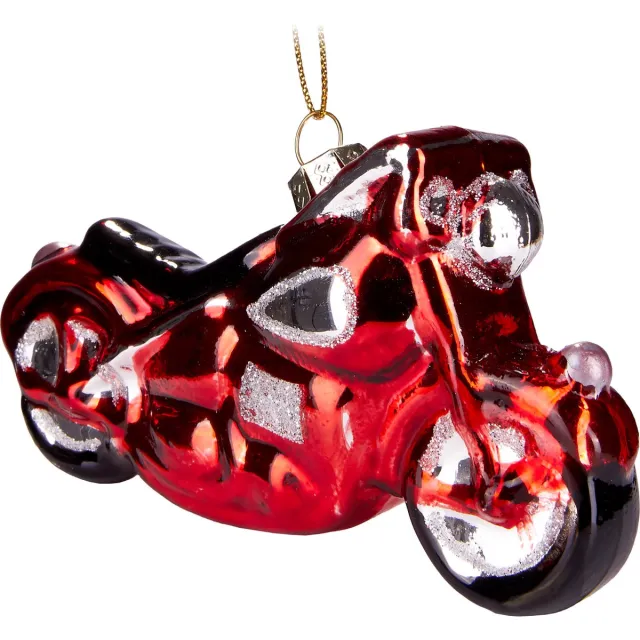 Brubaker Motorfiets Rood - Handgeschilderde Glazen Kerstbal - Handgeblazen Kerstversiering - Grappige Kersthanger - Kerstboom Decoratie - 12 cm