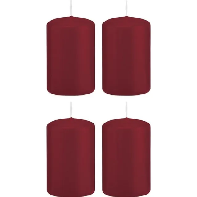 Trend Candles Cilinderkaars/stompkaars - 4x - bordeauxrood - 5 x 8 cm - 18 branduren - met brandvertragende folie Bordeaux rood