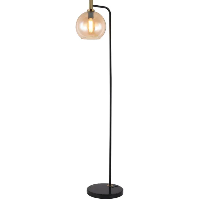 Fantasia Osira vloerlamp E27 zwart-goud, amber glas Ø250mm - stalen voet, 1 lichtpunt, hoogte 1550 mm, IP20 zwart + goud + amber