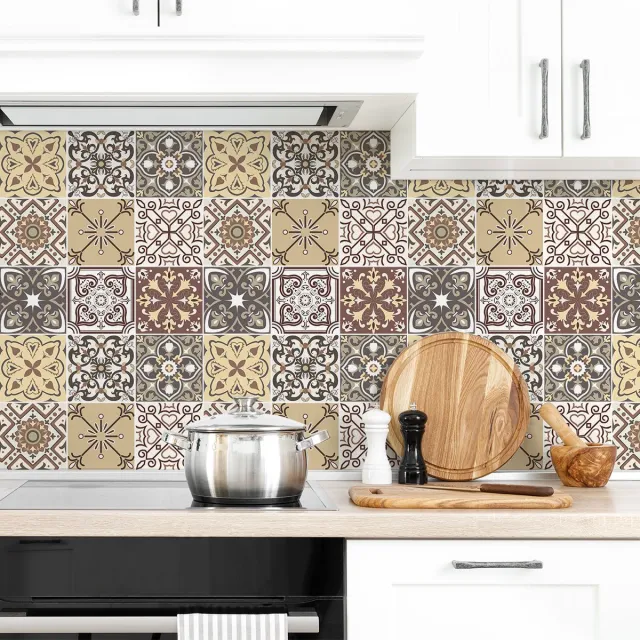 Ambiance Sticker Zelfklevende tegelmuurstickers voor keuken en badkamer - 9 Pittigliano cementtegelstickers - 9 stickers 20x20cm Multi color