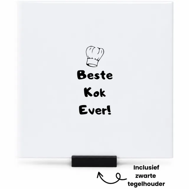 Hacebo Beste kok ever tegeltje met tegelhouder - Kok - chefkok - tegeltjes met tekst - verjaardag cadeau - geschenk - lifestyle - spreuktegels - 15x15 CM Wit