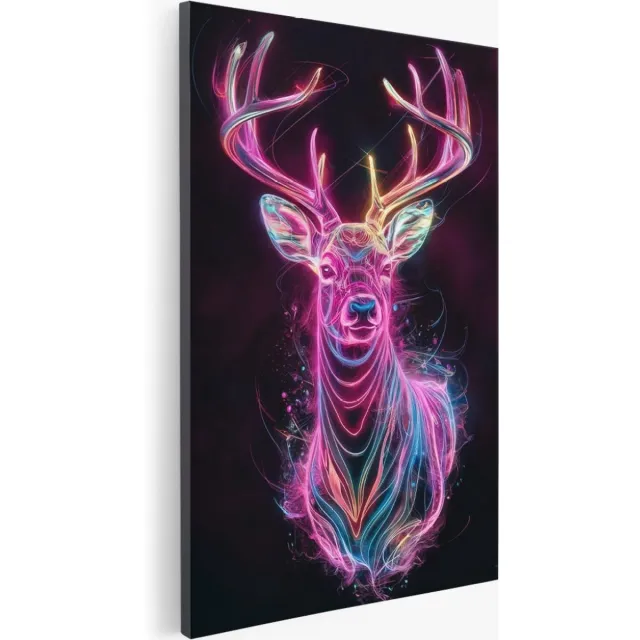 Saammp Canvas Schilderij - Hert - Abstract - Dieren - 80x120 - Foto op canvas - Wanddecoratie - Muurdecoratie Woonkamer - Slaapkamer decoratie - Canvas Print Multicolor