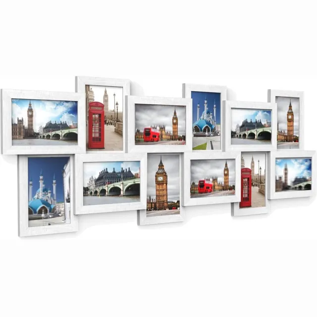 San Marque Fotolijst Collage voor 12 foto's van elk 10 x 15 cm uit MDF-platen, montage noodzakelijk, wit, met Wit met houtnerf