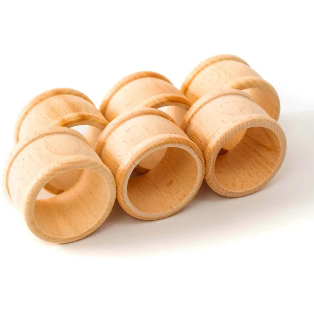 Famanu Set van 6 houten servetringen voor tafeldecoratie, Ø 4,3 cm, breedte 3,2 cm, perfect voor de eettafel Naturel