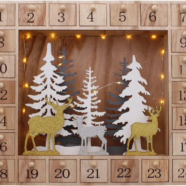 S&L hygiene and More Luxe Xmas advent kalender Box adventkalender box met LED hout led versiering (zie foto) Bruin