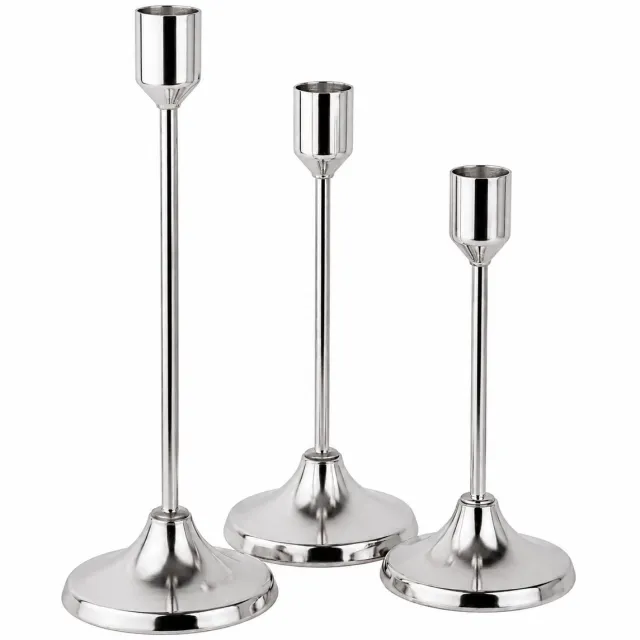 NUVEX Zilverkleurige metalen kandelaars set 3 stuks woondecoratie diner tafel decoratie smalle hoge kaars houders modern design centrum stuk feest bruiloft huis decoratie