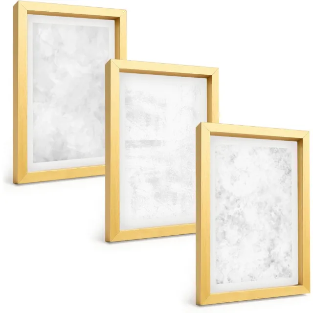 TULUP 4-Delige Schilderij Set - Witte vlekken op een minimalistische canvasachtergrond - 20 x 30 cm - Decoratieve Schilderijen - Wanddecoratie - Hal - Muurdecoratie Gouden lijst