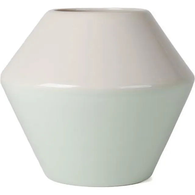 Fairforward Handgemaakte Keramiek Vaas Fairtrade - Duodip Glazuur - Mintgroen/Crèmewit - ø13 x H13 cm