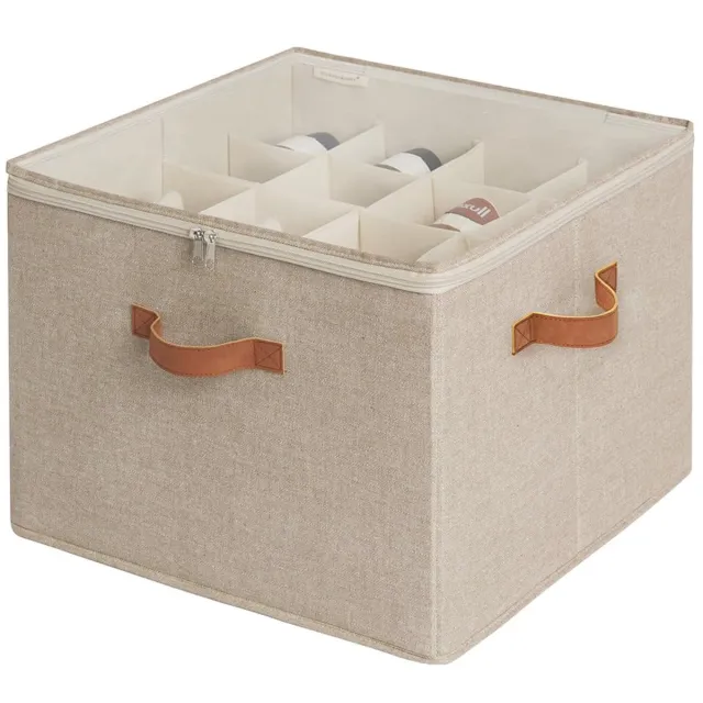 Famanu Schoenorganizer voor kast, opbergdoos voor 16 paar schoenen, stoffen schoenenopbergsysteem, 43 x 43 x 32 cm, bruin