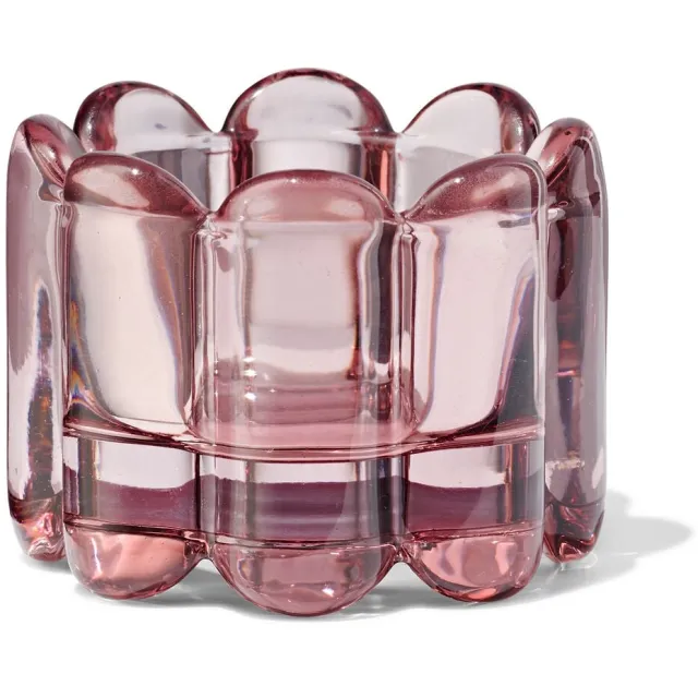 HEMA Sfeerlichthouder glas ribbel roze (roze)