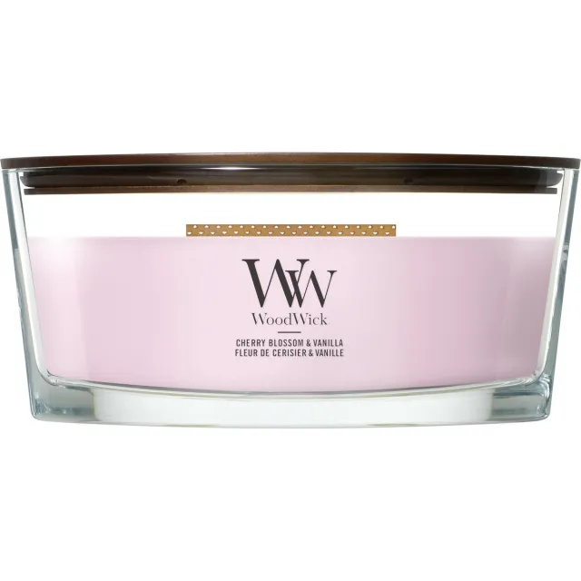 Woodwick Hearthwick - Cherry Blossom & Vanilla - Ellipse Geurkaars - 50 branduren Roze