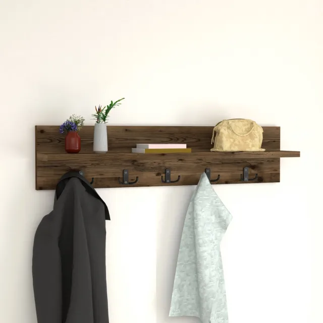en.casa Wandkapstok Hammarö met plank 80x11x18 cm eiken antiek