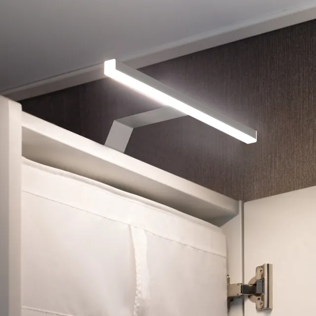 Eleganca luxe opbouwverlichting voor kasten en spiegels 3 stuks - B30 x H3.5 cm - Meubelverlichting - Kastverlichting - Spiegelverlichting - Schilderijverlichting - Warm wit licht 2700K - 5W - IP44 - Zilver armatuur