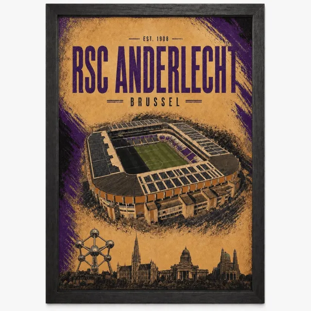 Joshimo RSC Anderlecht Poster | Lotto Park Stadion & Brussel Skyline | Inclusief Zwarte A3 Lijst