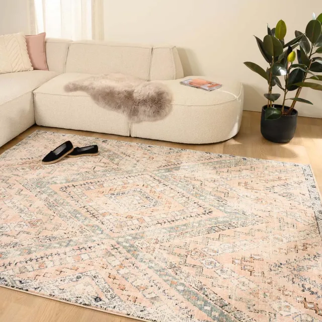 Tapeso Bohemian vloerkleed - Fancy Riya roze/groen 80x150