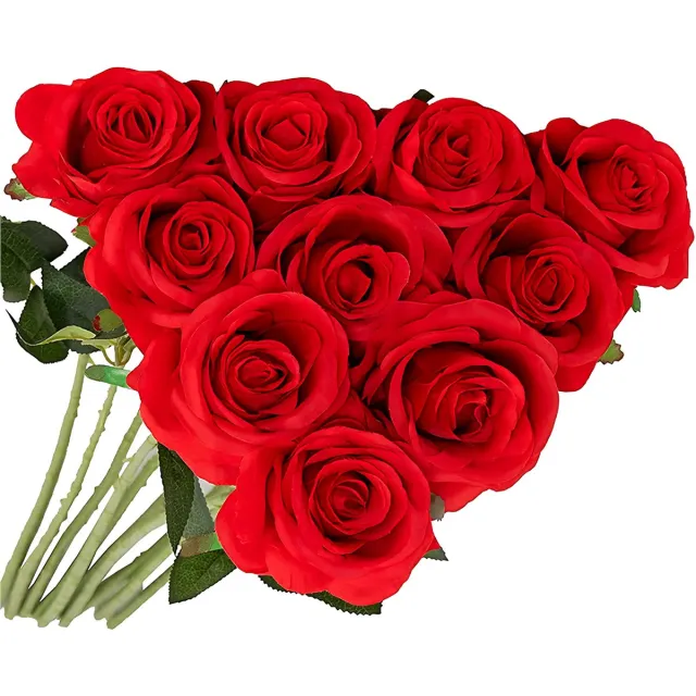 Somstyle Kunstrozen Set - 10 Stuks - Kunstbloemen - Rozen - Zijden Bloemen - 50 CM - Nepbloemen - Rood