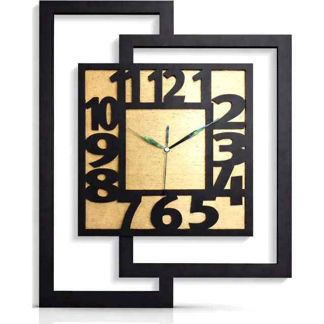 Ornament Handgemaakte Grote Houten Wandklok – Modern Minimalistisch Design, Rechthoekig Verticaal,Leesbare cijfers,Geruisloos, Zonder Tikkend Geluid – Voor Woonkamer, Slaapkamer, Keuken – Unieke Wanddecoratie, Industrieel Design & Stil Uurwerk: zwart - gouden