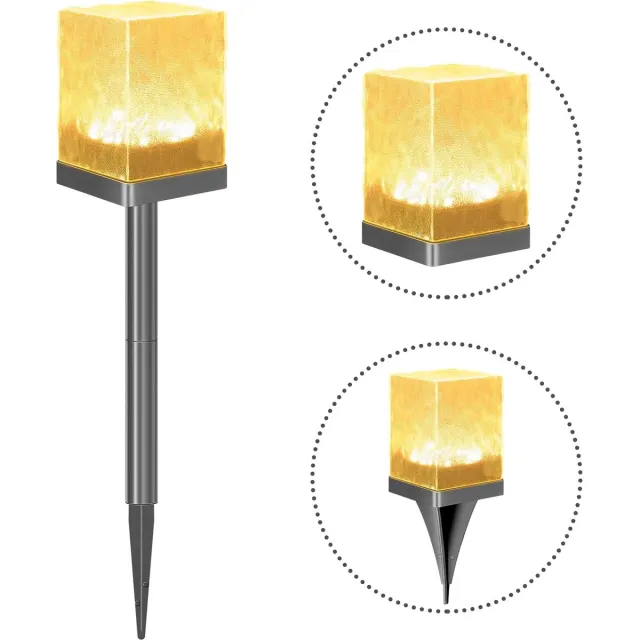 ANMI Solar Padverlichting Grondlamp - Ice Brick Kristal Effect - Warm Wit - IP65 Waterdicht - Automatische Schemersensor Dusk To Dawn - 4 Montageopties - Voor Tuin Pad Oprit Gazon Terras