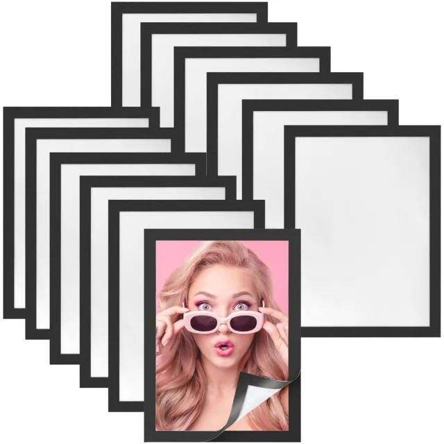 Ibenzoa Veelzijdige Zelfklevende Transparante Magnetische Lijsten voor Posters en Documenten, A4 Formaat, 12 Stuks zwart