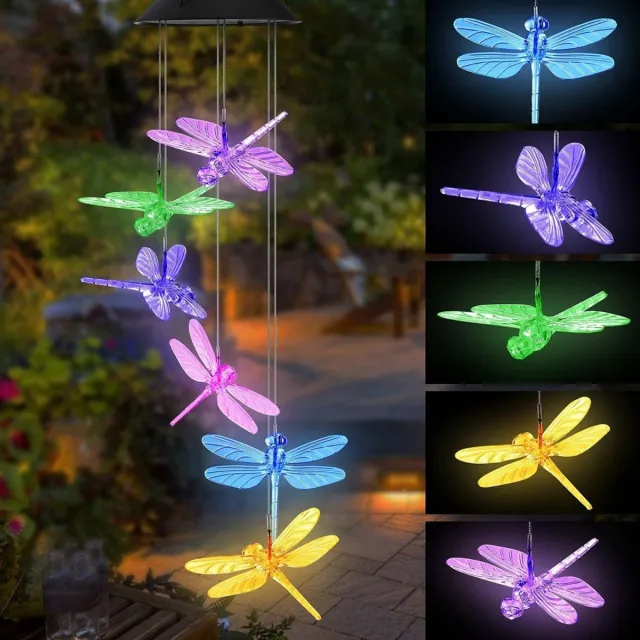 OUTARO Zonne-energie Windgong – Kleurveranderende LED Buitenverlichting – Libelle – Decoratie voor Tuin, Terras & Binnenplaats Multicolor