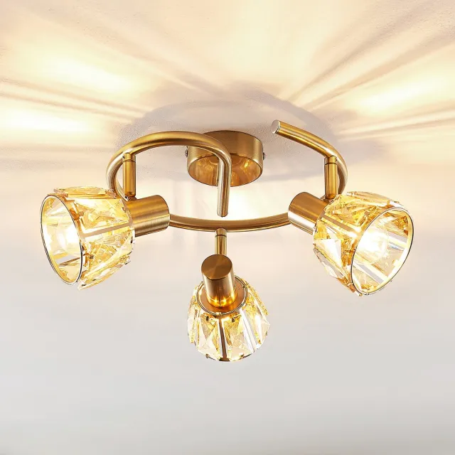 Lindby plafondlamp - 3lichts - Glas, staal - H: 18 cm - E14 - helder, messing
