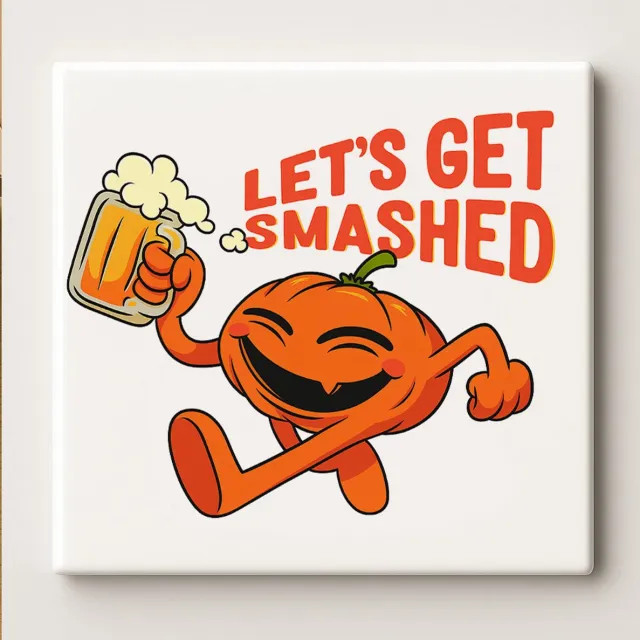 Nevolis “Let’s Get Smashed” Pompoen Tegel – Grappige Halloween Bierdecoratie | 15×15 cm Keramische Wandtegel Multi Color