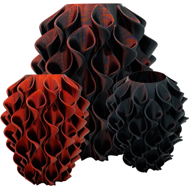 Lovora Bluma moderne vaas - Decoratieve vaas - Zwart / Rood - 3d geprinte vaas – geschikt voor droogbloemen - 34CM