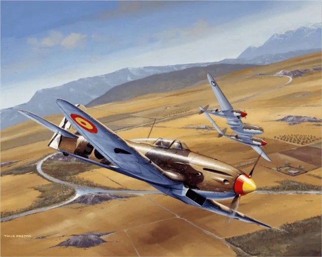 TP Aviation Art Thijs Postma - TP Aviation Art - Poster - Heinkel He 112 Met P-38 Lightning - 40x50cm Kleur