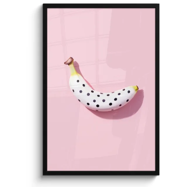 FrameYourWall Poster in lijst - Fotolijst 60x90 cm - Posters - Banaan - Stippen - roze - Posterlijst zwart - Decoratie - Wanddecoratie woonkamer - Muurdecoratie slaapkamer