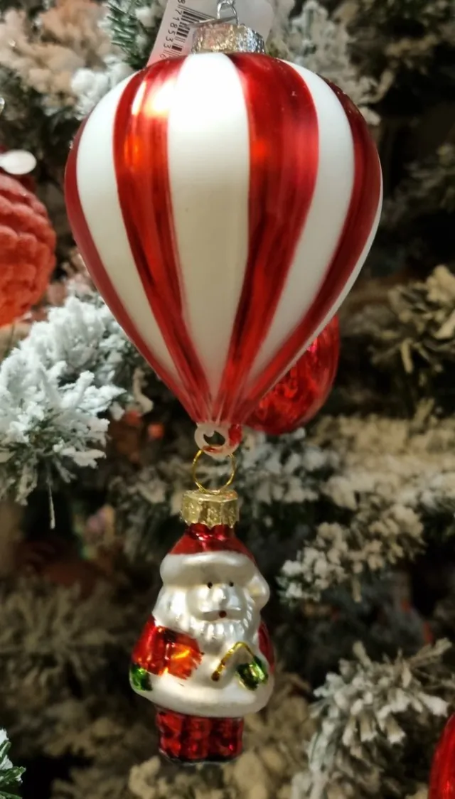 Decoris Ballon glas hang d7h15 cm rood/wit Transparant