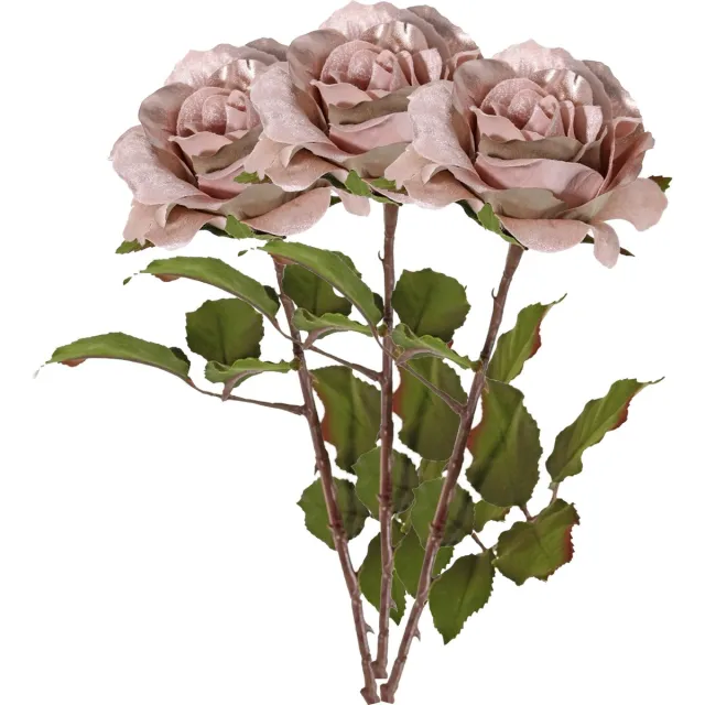 Top Art Kunstbloem roos Glamour - 3x - oud roze - satijn - 61 cm - kunststof steel - decoratie bloemen Oudroze