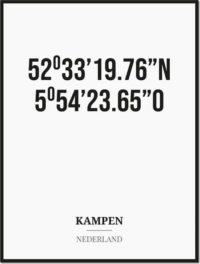 Studio216 Poster/kaart KAMPEN met coördinaten zwart, wit
