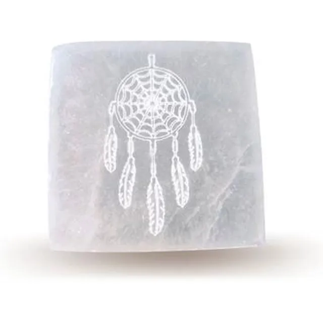 Green Tree Candle Seleniet oplaadbord Dromenvanger - Wierookhouder Seleniet - Oplaadplaat Edelstenen 10x10 cm. Multicolor