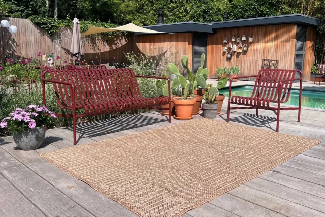 Rozenkelim Jute look platgeweven buitenkleed bruin