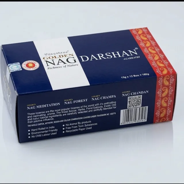 Vijayshree Golden Nag Darshan Wierook - Voordeelverpakking: 12 Etuis à 15 Gram - Originele Vijaya Agarbatti, Authentieke Indiase Wierookstokjes, Heerlijke Spirituele Huisparfum Met Kajal stickers Bruin