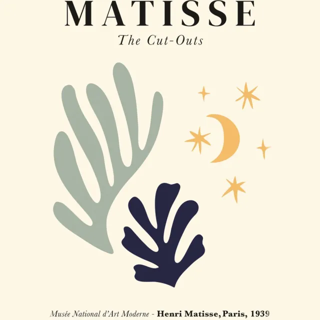 Esque Poster Henri Matisse - Kunst Print - Cut Outs Bladeren en Sterren - Abstract Art - 70x50 Groen, Blauw & Geel